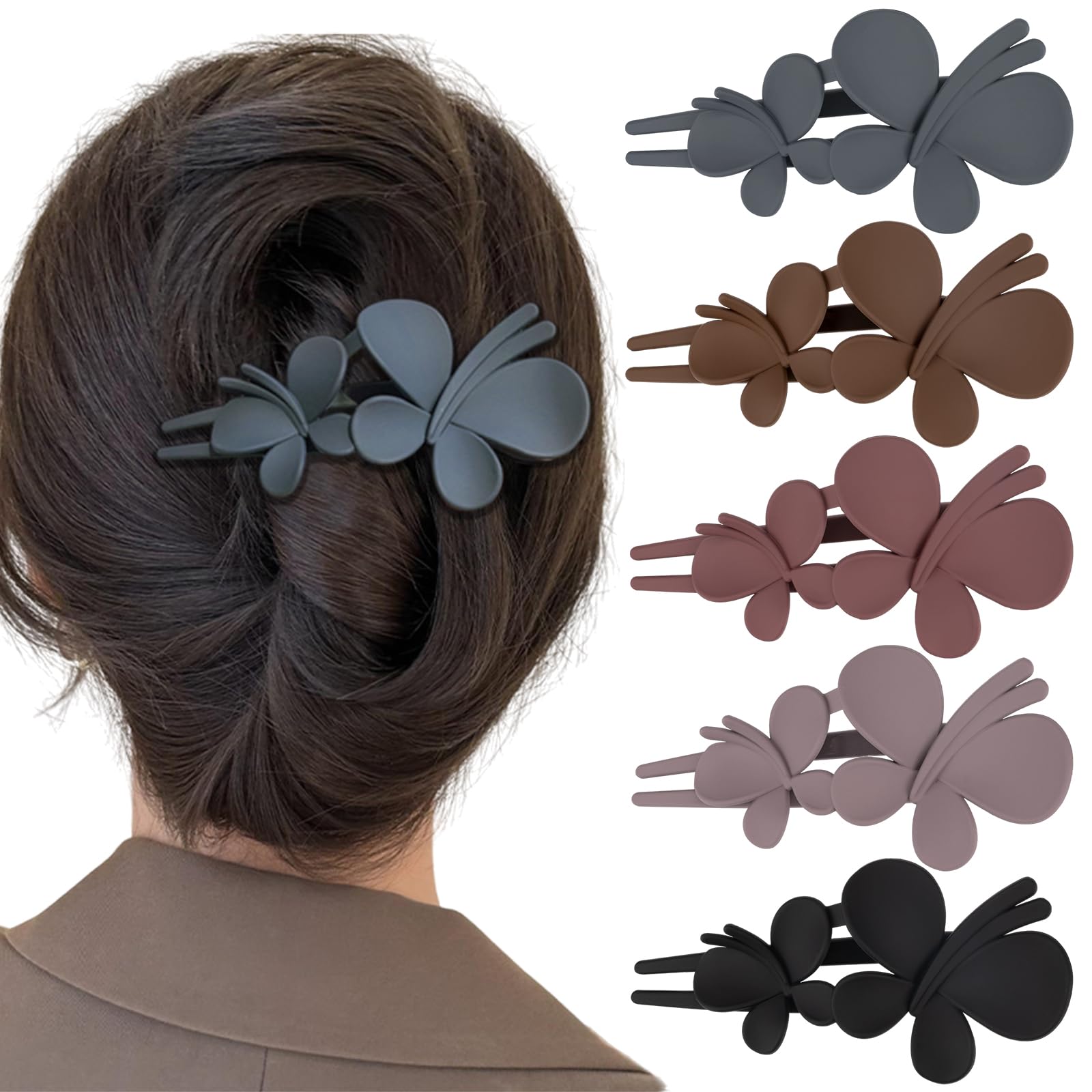 5pcs Double Butterfly Hair Clips Crocodile Clips Hair Large Butterfly Hair Clips Women's Matt Duck Beak Hair Clip Crocodile Hair Pin for Women and Girls