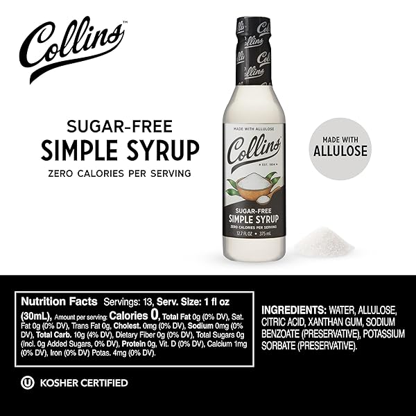 COLLINS SUGAR FREE SIMPLE SYRUP FOR DRINKS, SUGAR FREE COFFEE SYRUP, SIMPLE SYRUP COCKTAIL INGREDIENTS SIMPLE SYRUP KETO 12.7OZ