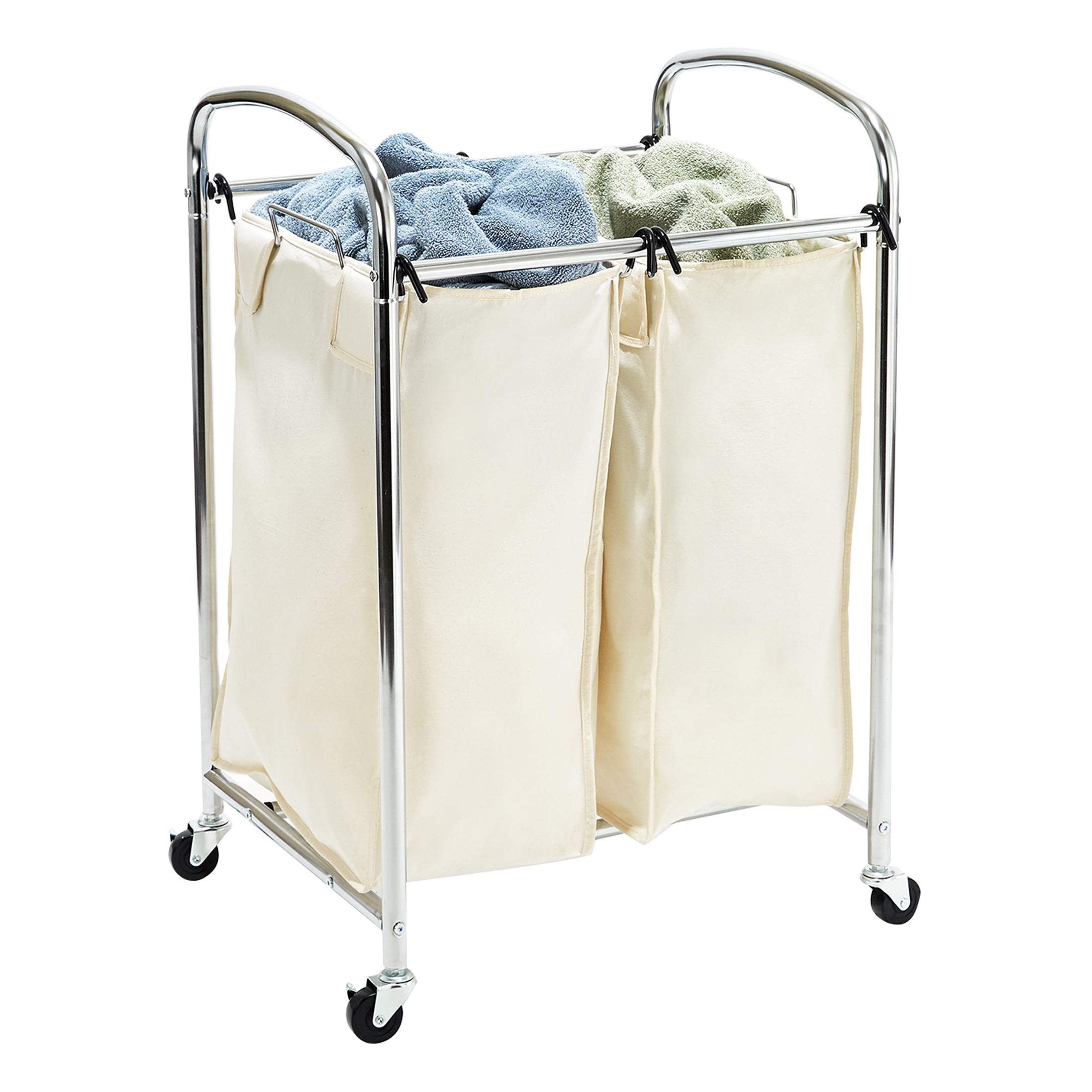 Seville Classics Laundry Hamper Sorter Cart Mobile Premium 2Bag