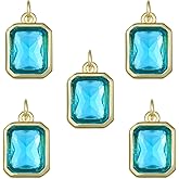 COGCHARGER 5Pcs Crystal Birthstone Charms for Jewelry Making Real 18K Gold Plated Green Rhinestone Charms for Earring Bracelet Necklace DIY Accessories