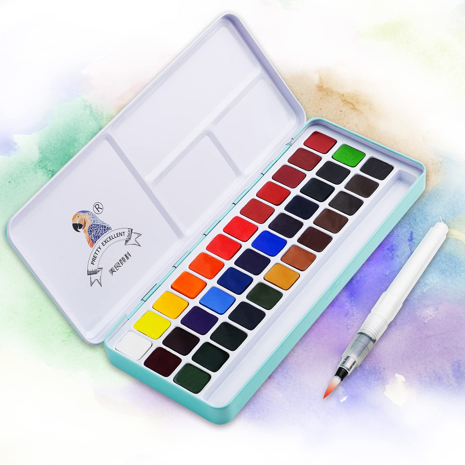 Paul Rubens Watercolour Paint Set 36 Vivid Colors in Pocket Box with Metal Ring and Bonus Watercolor Brush, Perfect for Beginners & More