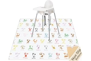 WOMUMON 51" Splat Mat for Under High Chair/Arts/Crafts, Baby Washable Spill Mat Waterproof Anti-Slip Floor Splash Mat, Portable Play Mat and Table Cloth