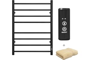 KEG Towel Warmer Wall Mounted with Built-in Timer 8 Bars Electric Stainless Steel Heated Towel Racks for Bathroom, Hot Plug-in Bath Towel Heater Matte Black (TW-8-MB)