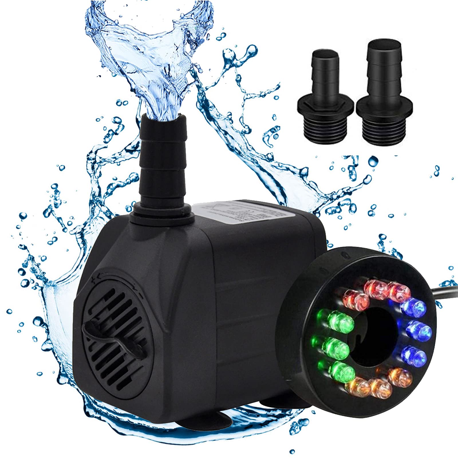 Water Pump Submersible Water Pump 800L/H Ultra-Quiet 16W Fountain Pond Aquarium Fish Tank Pump with 12 Color LED Light for Fountain Pool Garden Pond Fish Tank Aquarium Water