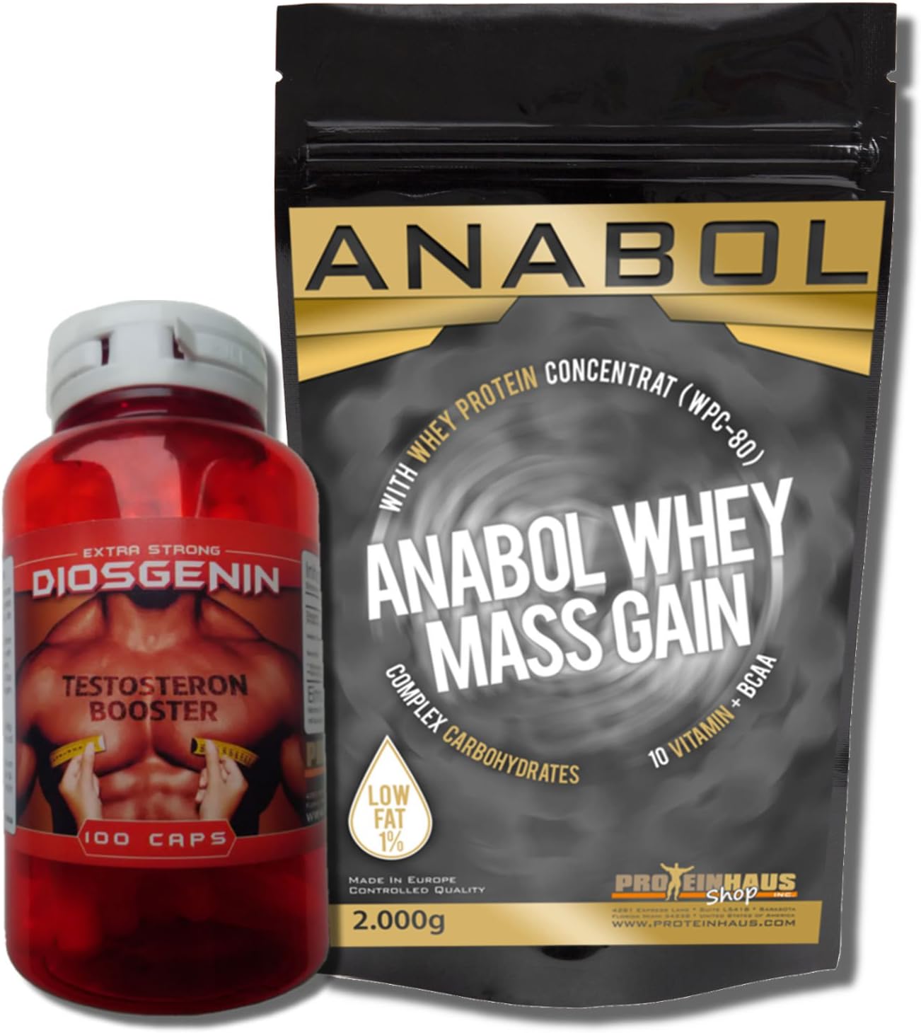 Anabol Whey Mass Gain 2kg 2000g + Diosgenin Wild Yam Extract 100 Capsules 20mg Pure Disocorea villosa Root