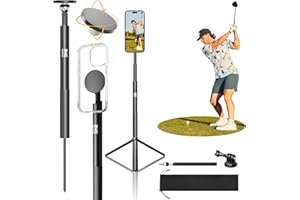 RIVER HILL GOLF Golf Monopod Stick, Golf Swing Phone Holder, 46" Magnetic Aluminum Alloy Selfie Stick w/Tri-Leg Tripod Base Spike Stake Mount, Compatible w/iPhone Camera Magsafe, Golf Training Aid
