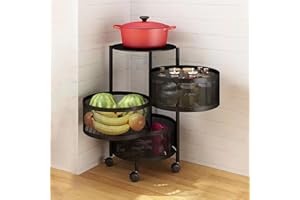 yifaeux Rotating Fruit Basket, 5-Tier Metal Sturdy Kitchen Storage Rack Shelf Carts No Assembly on Rolling Wheels for Fruit V