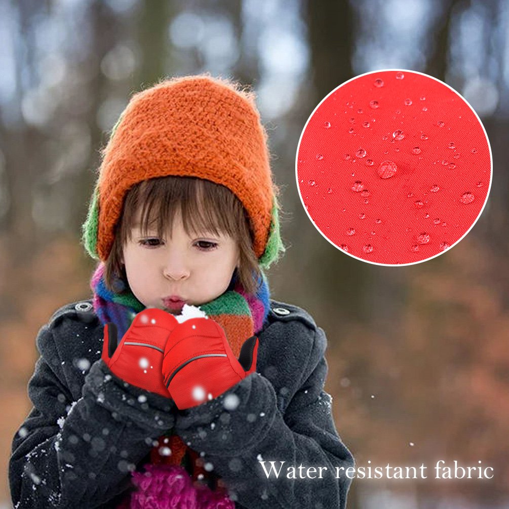 VBIGER Kids Gloves Windproof Winter Ski Mittens,Aged 2-7 (L(6-8 yrs), Red)