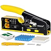 Solsop Pass Through RJ45 Crimp Tool Kit All-in-One Ethernet Crimper Cat7 Cat6 Cat5 Crimping Tool with Network Cable Tester, 5