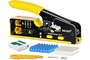 Solsop Pass Through RJ45 Crimper Kit All-in-One Ethernet Crimper Cat7 Cat6 Cat5 Crimping Tool with Network Cable Tester, 50-P