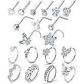 Oicctyzio 20g Nose Rings Studs Hoops for Women Surgical Stainless Steel l Shaped Nose Studs Screw Straight Nose Rings Nostril Piercing Jewelry Hypoallergenic