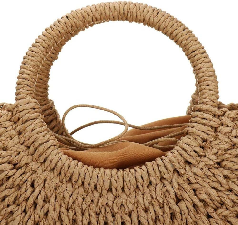 YYW Womens Straw Summer Beach Handbag Shopper Basket Casual Handle Bag Tote for Travel Shopping and Everyday Use (Brown) - Image 4