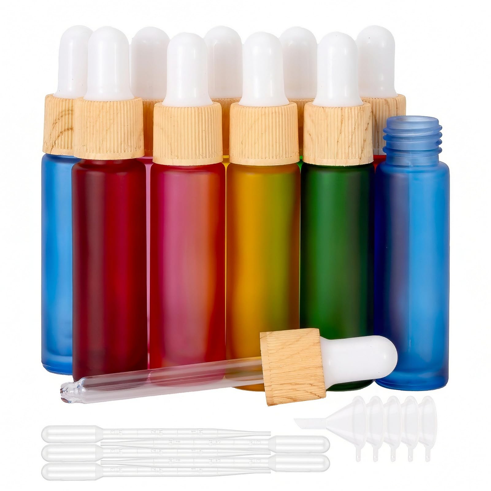 Ellbest 10ml Essential Oil Dropper Glass Bottle 10pcs Colorful Dropper Glass Bottles with Eye Dropper, Reusable Bottle, perfect for Travel, Carrying Outside (Multi-color)