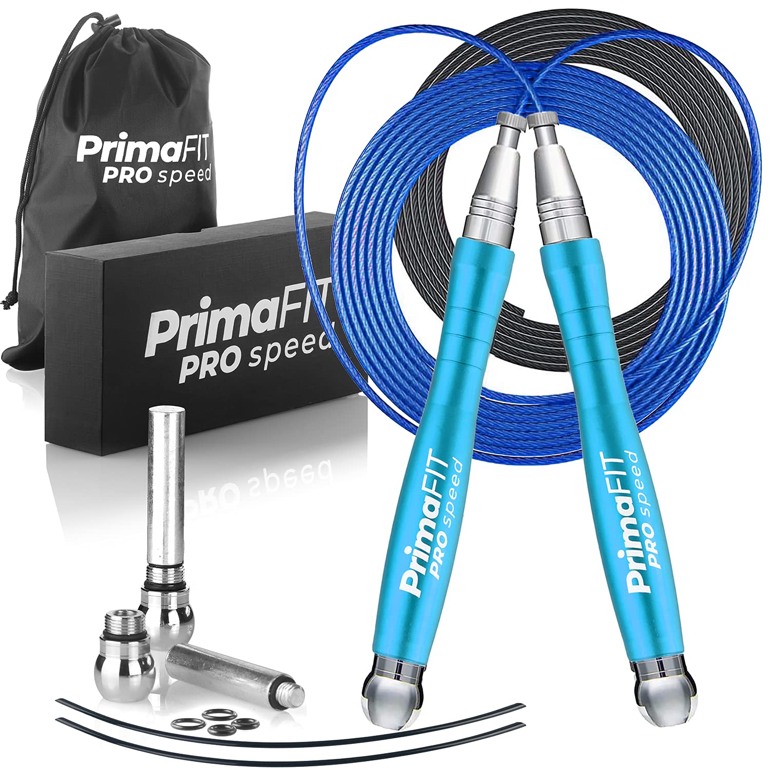 PrimaFIT Pro Speed Skipping Rope Adult Fitness for Men Women Weighted Jump Rope 3m Adjustable Self-Locking Aluminium Boxing Gym MMA Crossfit Workout Fat Loss Spare Cable, Weights, Protectors Carry Bag
