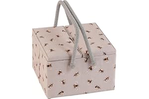 Hobby Gift Large Sewing Box - Twin Lid Craft & Hobby Storage, Accessories Tray Pin Cushion Pockets PVC Handles, 9.8 x 9.8 x 6.7" - Bee