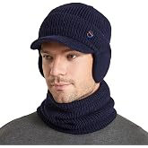 Men Plush Balaclava Hat with Scarf Winter Warm Baseball Beanie Caps Fleece Lined Knitted Skull Ski Masck Hat