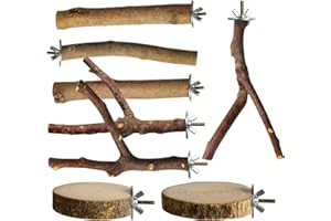 StyEdEk 8 Pack Natural Wood Bird Perches Parrot Perch Stand Parakeet Toys Bird Cage Accessories for Budgerigar Cockatiels, Conures