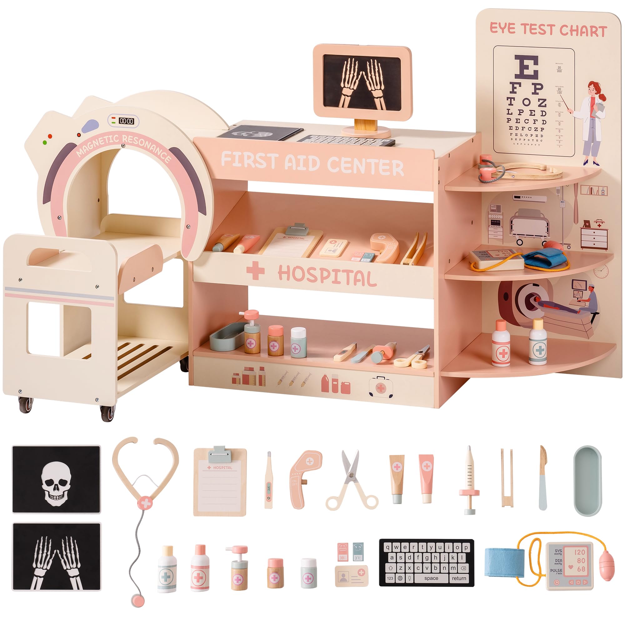 Photo 1 of *** has been used slightly damaged ****ROBOTIME Wooden Kids Doctor Kit, Pretend Play Medical Center Playset with Realistic Medical Station, Role-Playing Doctor Toy for Toddlers, Play Doctor Set for Boys and Girls