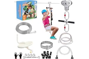 FUQUN 80/100/120/150/180 FT Zipline for Kids and Adults, 304 Stainless Steel Up to 780 lb, 1/4 Inch Wire Rope Zip Line Kit for Backyard and Outdoor Play Equipment