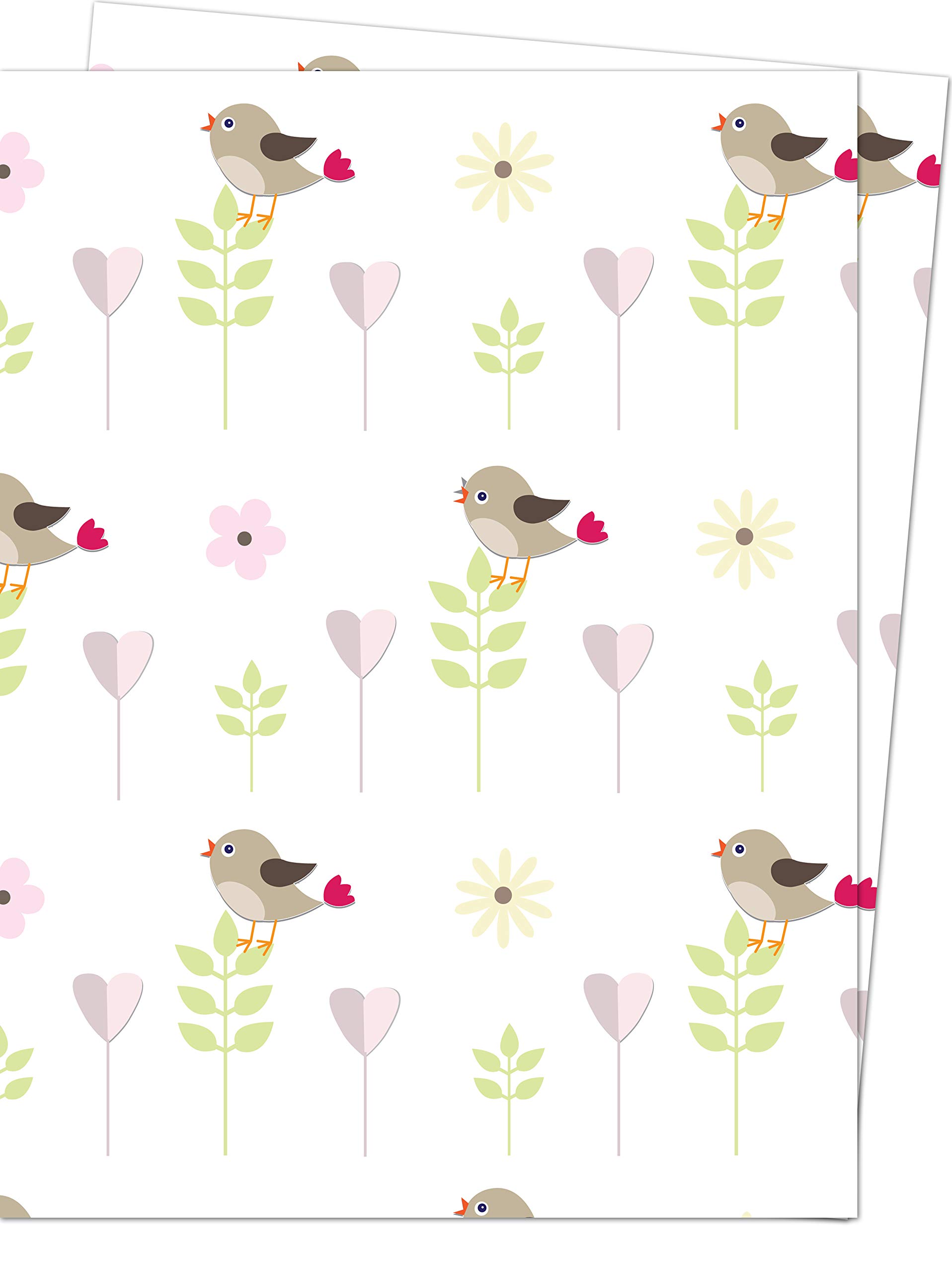 Garden Bird on White Wrapping Paper - 2 Sheets of Giftwrap 70x50cm - by Jonathan Glick Designs - Mother's Day Birthday or Any Occasion