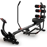 Sunny Health &amp; Fitness Smart Full Motion Rower | 12 Resistance Levels, Dual-Arm Design, SunnyFit App, 400 LB Capacity, Optional Back-Assist Core Trainer