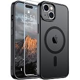 SUPFINE Magnetic for iPhone 15 Case Black | With Screen Protector, Translucent Matte, Compatible with MagSafe, Military Grade Drop Proof, Rugged Shockproof Protective