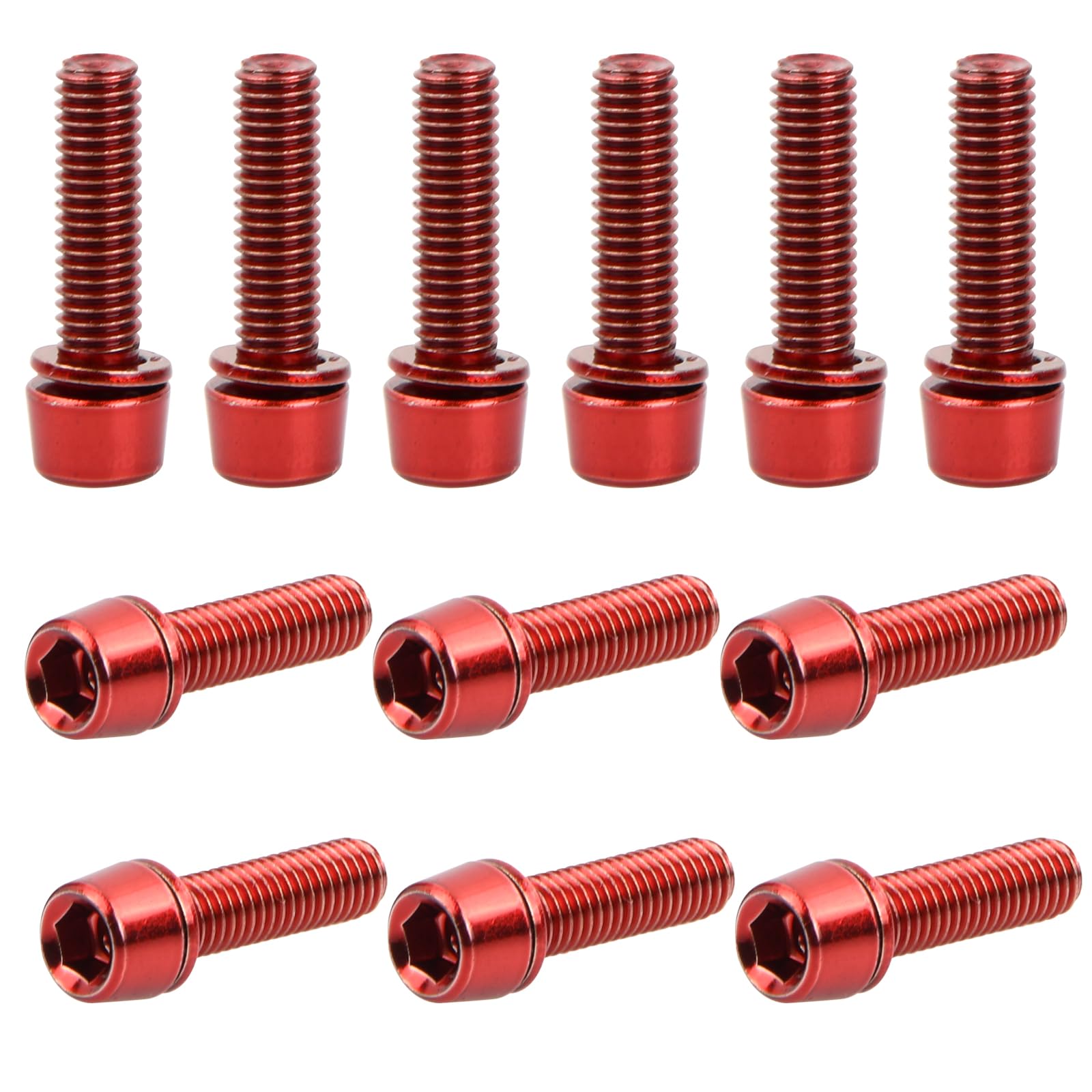 12 Pcs Bicycle Stem Bolts, M5x18mm Bike Stem Fixed Screws with Washers, 4 Colors, Stainless Steel Bike Disc Brake Caliper Bolts for Road Mountain Bicycle (Red)