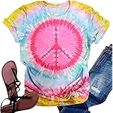 Peace Sign Shirts for Women 60s 70s Flower Hippie Tshirt Inspirational Casual Short Sleeve Tee Tops