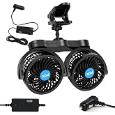 XOOL Clip Car Fan, Adjustable Dual Head 4 Inches 12V Fan for Front/Rear Seat Passenger, 360° Rotatable Electric Car Cooling F
