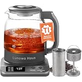 Lunowa Haus 120V Titanium &amp; Glass Electric Tea Kettle, Pro Steam Extraction for All Teas (Green, Black, Oolong), 11 Temp &amp; 10 Strength Levels, 1.2L, 12H Keep Warm, BPA-Free, 2 Infusers