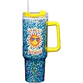Spoontiques Sunshine 40oz Glitter Acrylic Travel Mug - Double Wall Acrylic with Sliding Lock Travel Lid and Straw - 11" Tall