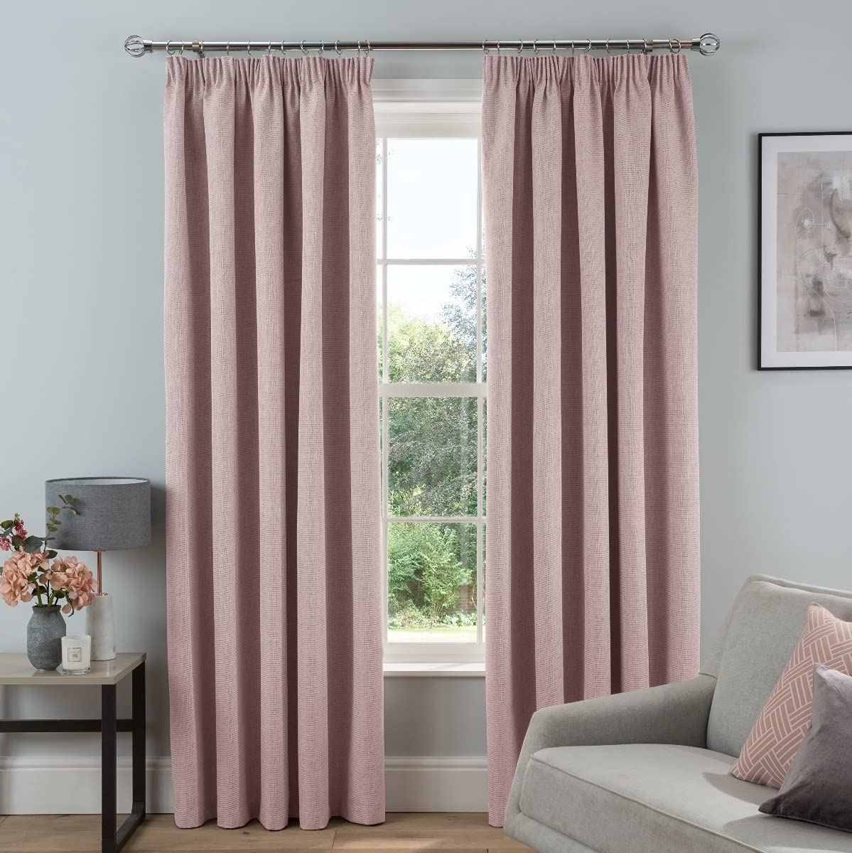 Sleepdown Textured Rib Weave Pencil Pleat Blackout Lined Curtains Thermal Insulated for Bedroom and Living Room 90 x 54 Inch Blush 2 Panels