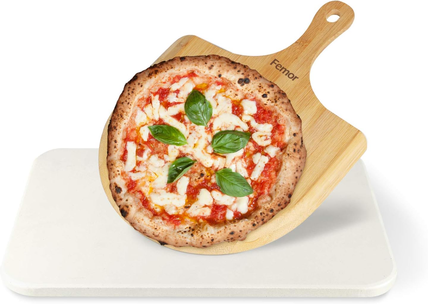femor Pizza Grilling Stone 15"x12" Baking Stone for Oven, BBQ/Grill, Pizza Pan with Wooden Pizza Peel and Recipe, Rectangular : Garden & Outdoor