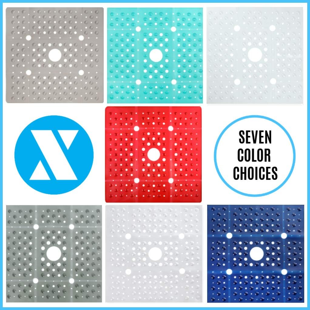 SlipX Solutions Extra Large Square Shower Mat, 27 x 27 Inches, Provides More Coverage & Non-Slip Traction (100 Suction Cups, Great Drainage, White Pearl): Health & Personal Care