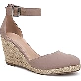 Coziavenue Womens Closed Toe Espadrilles Wedges Shoes Platform Heel Ankle Strap Buckle Dress Sandals
