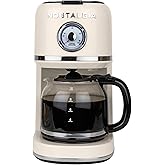 Nostalgia Classic Retro 10 Cup Coffee Maker - One-Touch Drip Brew, Reusable Filter - Anti-Drip, Auto Shutoff, & Time Display 