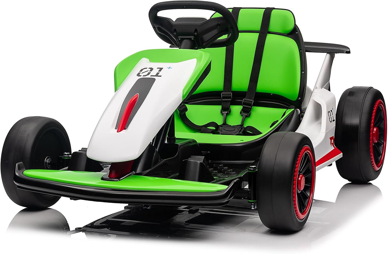 24V Electric Go Kart for Kids, Drift Cart with 2x200W Powerful Motors, 7AH Battery, Max 8MPH Drift Kart, Safety Belt, Slow Start, Music, High-Speed Crazy Cart Ride on for Kids Ages 6-12 - Green