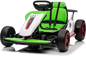 24V Electric Go Kart for Kids, Drift Cart with 2x200W Powerful Motors, 7AH Battery, Max 8MPH Drift Kart, Safety Belt, Slow Start, Music, High-Speed Crazy Cart Ride on for Kids Ages 6-12 - Green