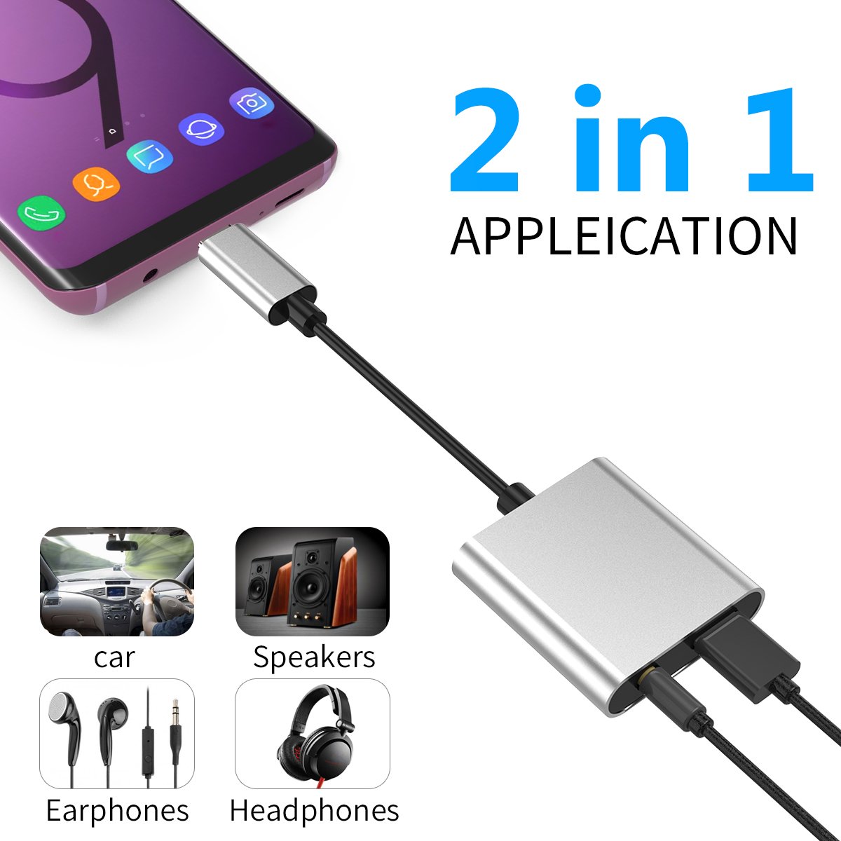 Type C Audio Charger Adapter, 2 in 1 USB-C to 3.5mm Headphones Aux Adapter,Type C to 3.5mm Audio PD Fast Charge Splitter, Support Google Pixel 3/3 XL/2/ 2XL,Samsung Note8/S8/S8+/S9/S9+,HTC U11 Etc