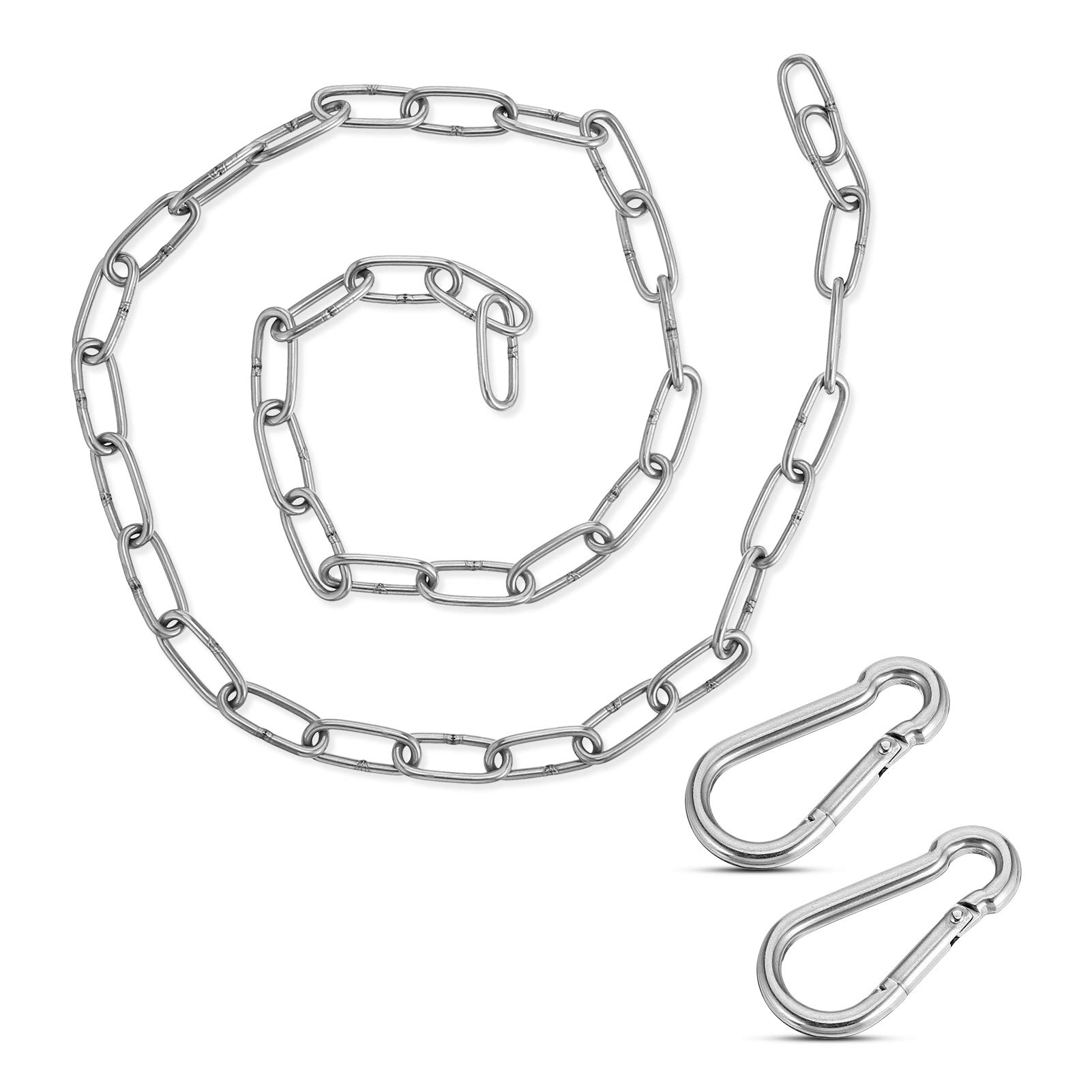 Xinstroe 1 Meter Stainless Steel Hanging Chain with Two Carabiners, Hanging Hammock Chair Punching Bags Pilates Coil Chain, Heavy Duty Indoor Outdoor Hardware Accessories