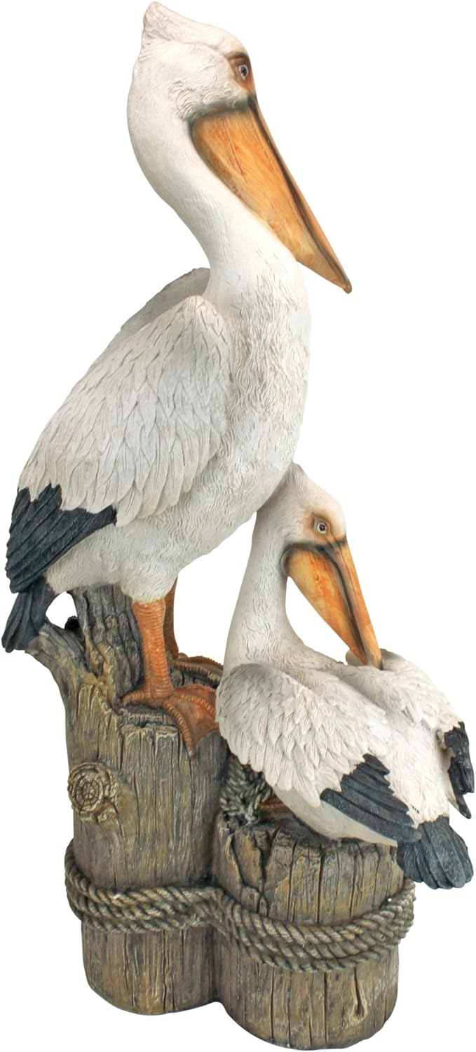 Design Toscano Coastal Decor Ocean's Perch Pelicans Garden Bird Statue, 24 Inch, Polyresin, Full Color : Design Toscano Ocean S Perch Pelican Statue : Garden & Outdoor