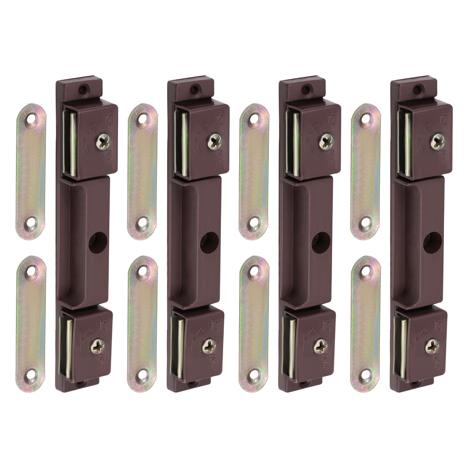 DTGN 127x21mm(LxW) Magnetic Touch Latch - 4 Pack - Good for Kitchen Cupboard Drawer Furniture - Plastic Magnetic Catch Latch Closures - Brown/Silver Tone