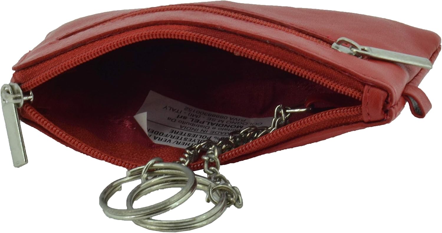 CM Conte Massimo Genuine Leather Key Case for Men Women 2 Zip Pockets, 6 Hooks, Card Slot, Red, Gift Box, Red Rings - Image 5