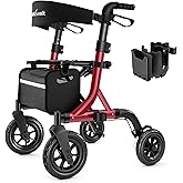 MAXWALK Walkers for Seniors, Rollator Walker with Seat, 10" Rubber Wheels All Terrain Rollator Walker with Backrest, Aluminum