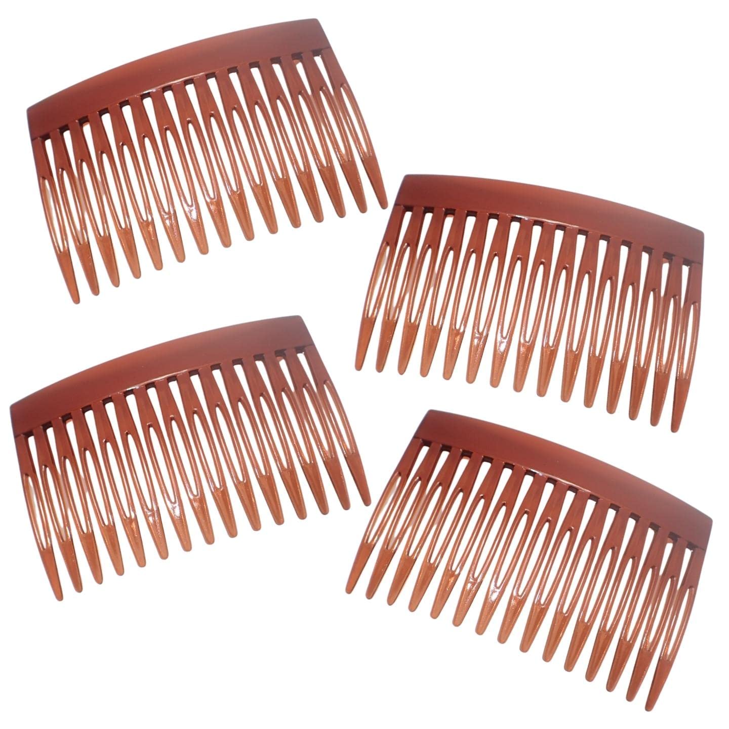 Topkids Accessories Set Of 4 Hair Comb Slides For Women, Ladies, Girls French Side Combs Strong Hold Hair Clips Clip Hair Slide for Thick and Fine Hair (7cm / 2.7", Tort Brown)