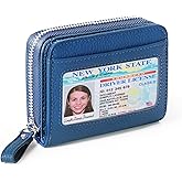 DELIRSTYIN Genuine Wallet Women RFID Blocking Card Holder, Small Leather Womens Wallet with Zipper ID Window Coin Pocket