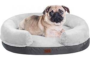 pettycare Orthopedic Dog Bed for Medium Dogs with Memory Foam, Waterproof Pet Bed Soft Sofa with Washable Removable Cover Anti-slip Bottom, Extra Head and Neck Support Sleeper, 30” Grey