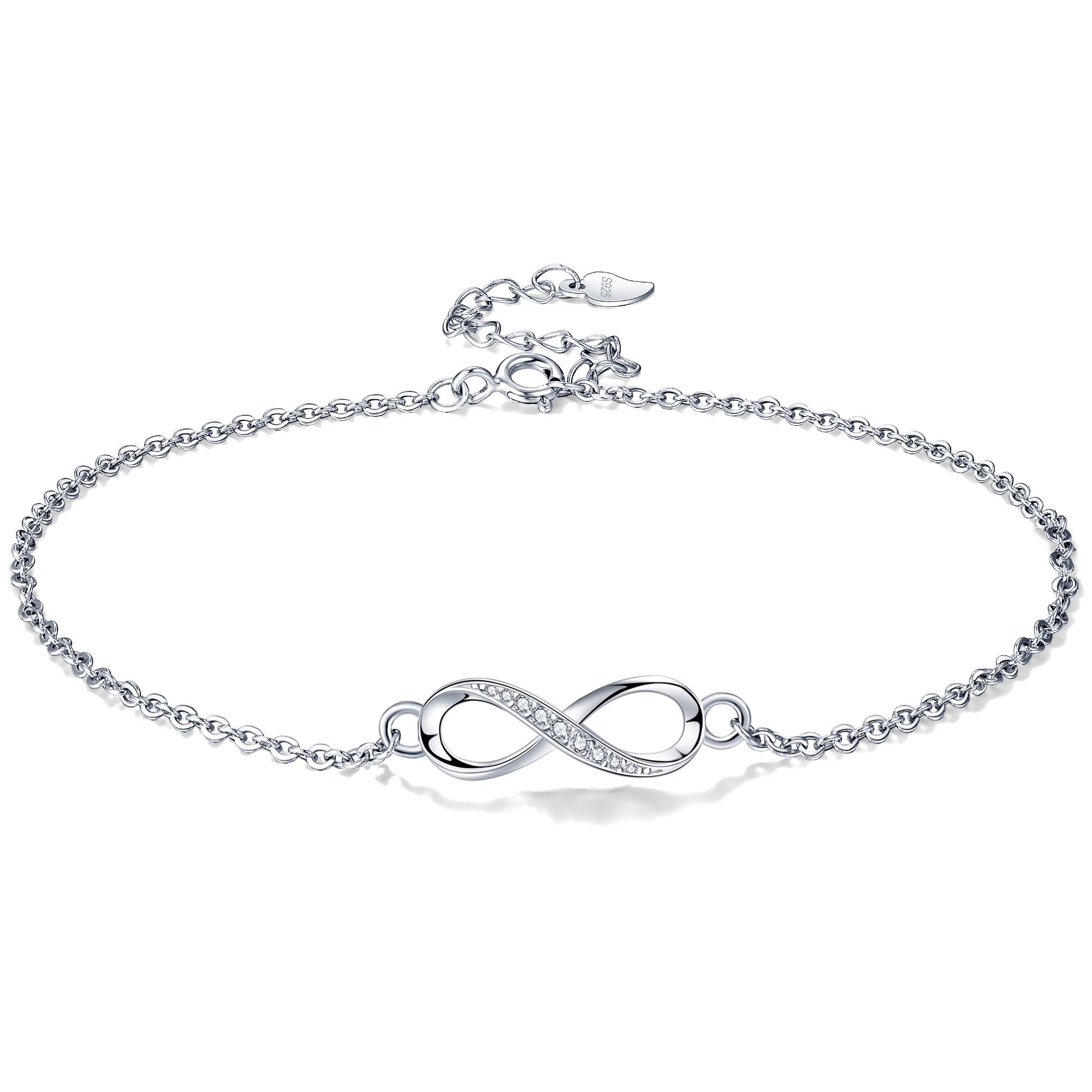 Lydreewam Infinity Ankle Bracelet for Women 925 Sterling Silver Summer Barefoot Beach Anklet with Zirconia, Adjustable 22+4cm