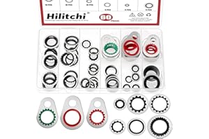 Hilitchi 60Pcs 9Sizes A/C System Compressor Gasket Seals Air Conditioning Compressor Port Seal Washer Kit A/C Compressor Bond