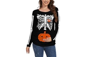 TMSD Women's Halloween Maternity Shirt Long Sleeve Skeleton Pregnancy Shirt